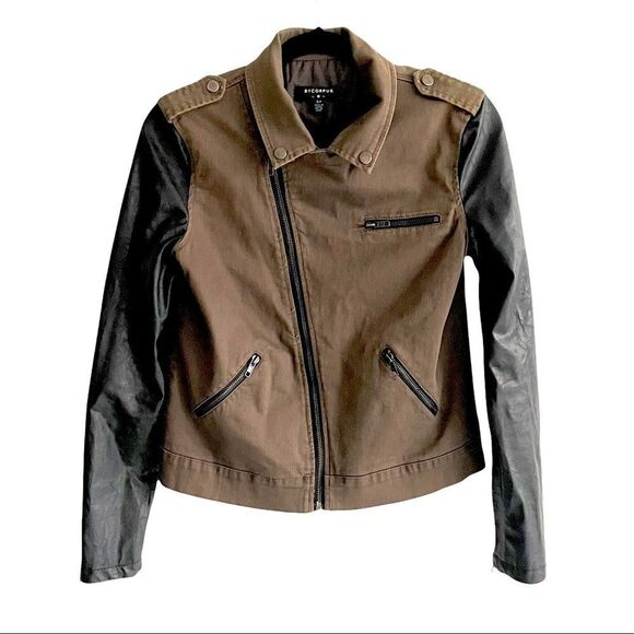 URBAN OUTFITTERS BYCORPUS Army Moto Jacket Moto Asymmetrical Biker Jacket S - Picture 7 of 11